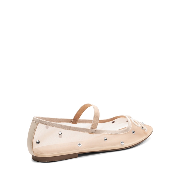 Sheer Mesh Rhinestones Ballet Flats - CREAM - 2